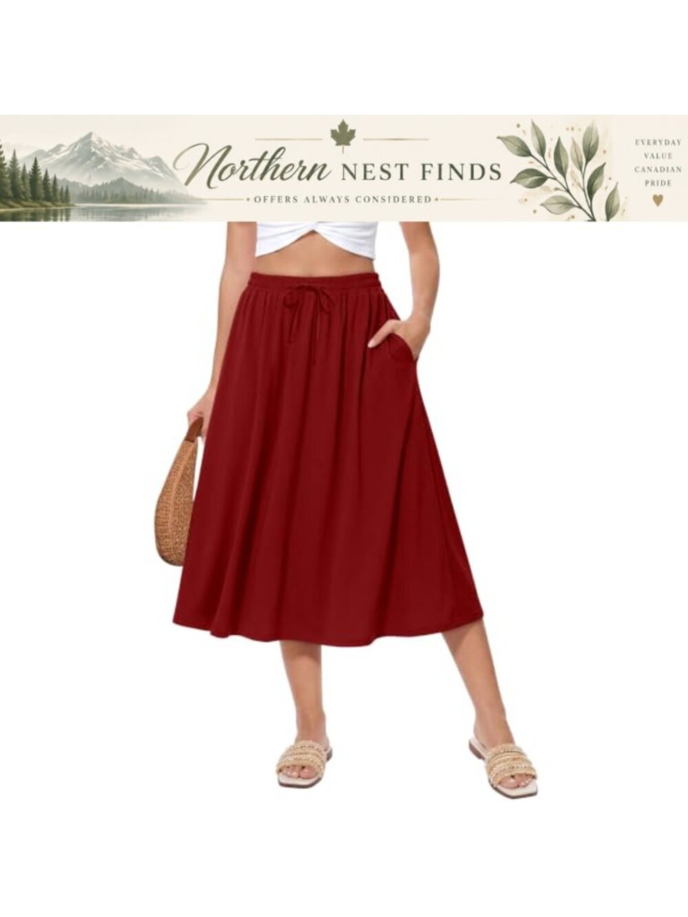 High Waist A-Line Midi Skirt with Pockets Floral Print Work